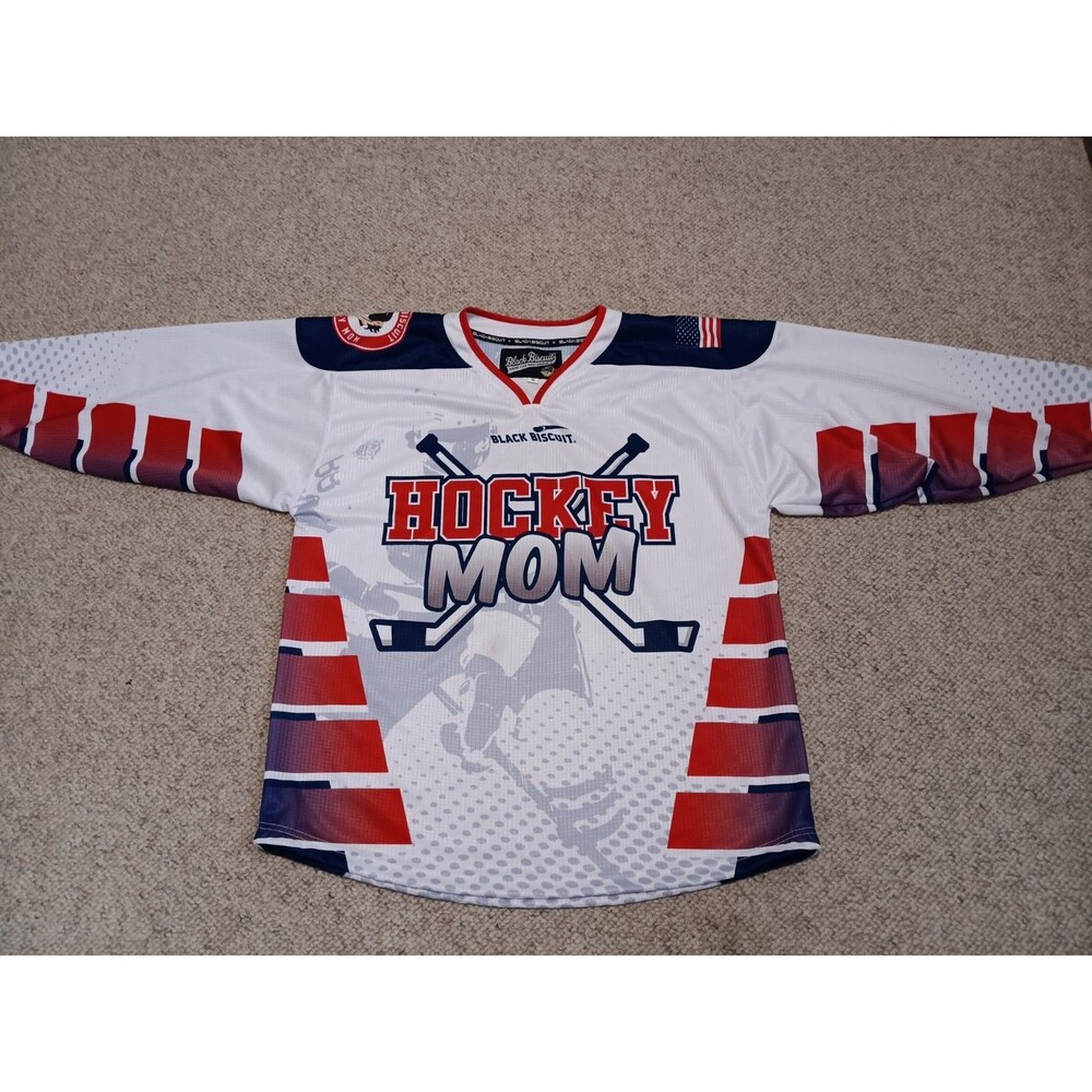 Black Biscuit "Hockey Mom" Jersey Women's Sz. S Oversized EUC Sports Athletic